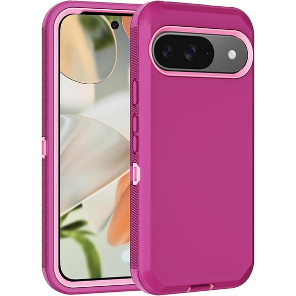 for Google Pixel 9 Case, Google Pixel 9 Pro Case with Built in Screen Protector Heavy Duty Military Drop Protection, Full Body Shockproof Protective Phone Case for Pixel 9/9 Pro (Wine)