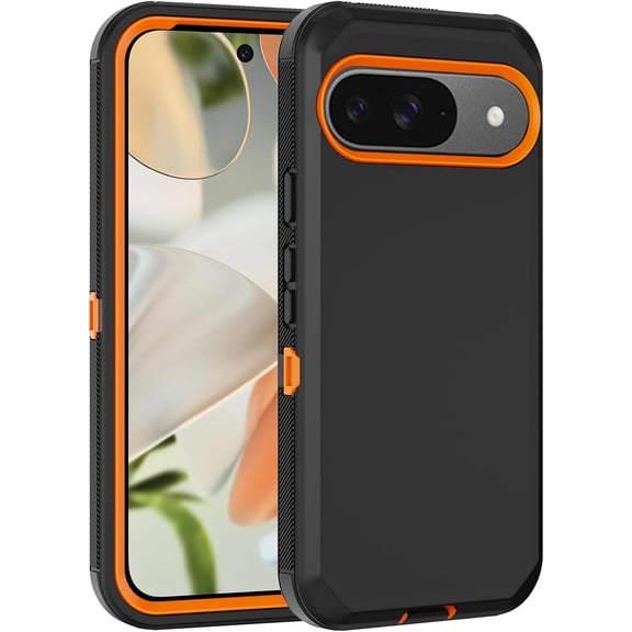 for Google Pixel 9 Case, Google Pixel 9 Pro Case with Built in Screen Protector Heavy Duty Military Drop Protection, Full Body Shockproof Protective Phone Case for Pixel 9/9 Pro (Orange)
