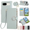 thumbnail image 1 of for Google Pixel 9 Crossbody Wallet Case with Card Holder - Large Capacity PU Leather Case with Stand & Lanyard & Wrist Strap, Shockproof Magnetic Clasp Protective Phone Cover, Cyan, 1 of 9