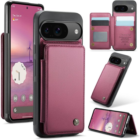for Google Pixel 9/Google Pixel 9 Pro Case for Women Men, Magnetic Closure PU Leather Wallet Case with RFID Blocking Card Holder Shockproof Protection Case for Google Pixel 9/9 Pro (Red)