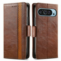 For Google Pixel 9 Leather Phone Case Wallet Folio Flip Cover Casual Business, [RFID Blocking] Multi Hidden Anti-theft Card Holder Cash Slot, Side Magnetic Buckle, Stand Support,Brown