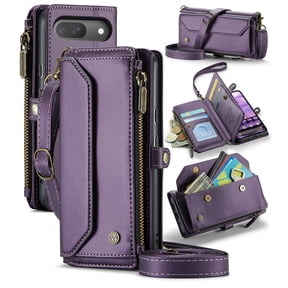 for Google Pixel 9 Phone Case, Women Men Multi-Function Wallet Case with Stand RFID Blocking Featuring Magnetic Closure Zipper Includes Shoulder Strap Wrist Strap,Purple