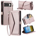 thumbnail image 1 of For Google Pixel 9 Pro/10 Pro XL Wallet Phone Case-PU Leather Flip Cover with 3 Credit Card Slots,Hidden buckle Pocket & Detachable Shoulder Strap and Wrist Strap,Shockproof,Pink, 1 of 11