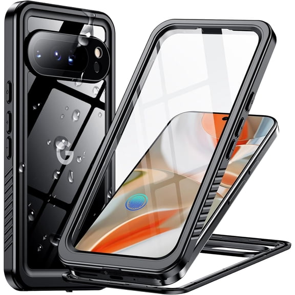 for Google Pixel 9 Pro Case Waterproof, Built-in Lens & Screen Protector[Full Body Shockproof][Military Dropproof][Dustproof][IP68 Underwater] Protective Cover for Pixel 9 Pro 6.3”-Black/Clear
