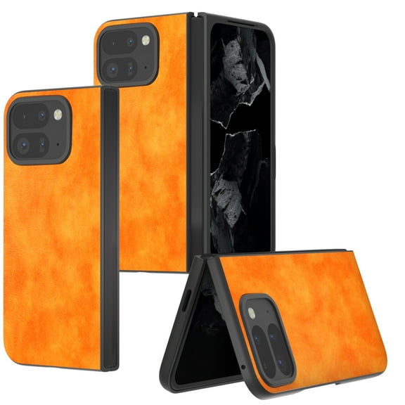 for Google Pixel 9 Pro Fold / Fold 2 Case, Flexible Slim Thin Retro Leather Texture Protective Hard Hybrid Bumper Silicone Rubber Case Google Pixel 9 Pro Fold / Fold 2, Orange