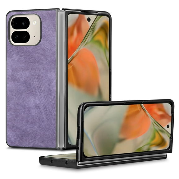 for Google Pixel 9 Pro Fold / Fold 2 Luxury Case, PU Leather + PC Lightweight Slim Fit Anti-Scratch Classic Shockproof Protective Thin Phone Cover for Google Pixel 9 Pro Fold / Fold 2, Purple