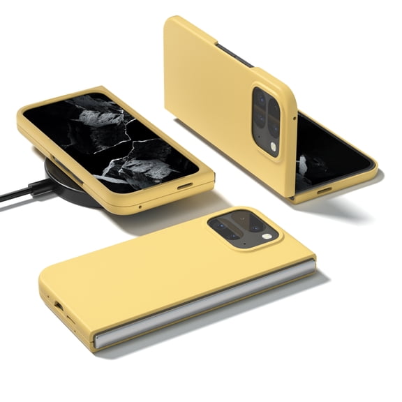 Google Pixel 9 Pro Fold Case with Hinge Protection, Liquid Silicone Protective Slim Cover Protective Body (PC) with Hinge Protector (TPU), Compatible with Google Pixel 9 Pro Fold,Yellow