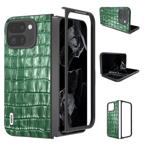 for Google Pixel 9 Pro Fold Case, Premium PU Leather Crocodile print Hard PC Phone Cover Retro Design Shockproof Scratch Resistant Rugged case for Google Pixel 9 Pro Fold,Green