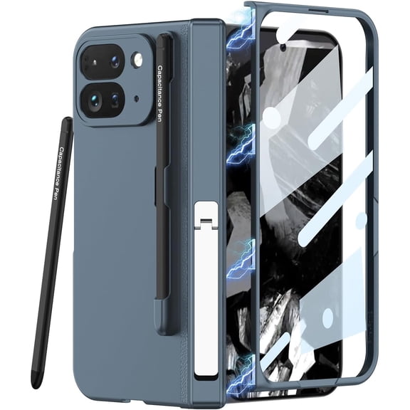 for Google Pixel 9 Pro Fold Case with Stylus & S Pen Holder, Kickstand & Magnetic Hinge Protection All-Inclusive Protection Anti Scratch Anti-Fingerprint Slim Thin Shockproof Case, Green