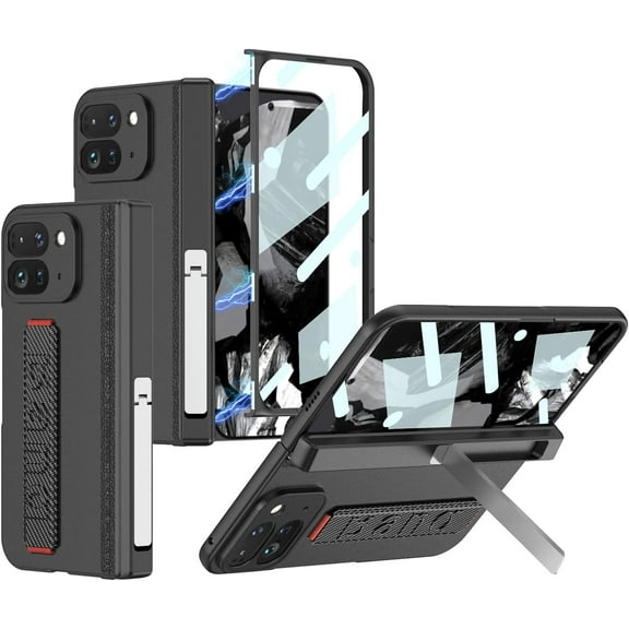for Google Pixel 9 Pro Fold Case with Wrist Strap Kickstand, Hinge Protection Built-in Screen Protector Full-Body Shockproof Protective Magnetic Case, Twill