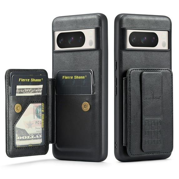for Google Pixel 9 / 9 Pro PU Leather Back Case, Vintage Slim Card Slot with Magnetic Closure Wristband Holder Kickstand RFID Blocking Wallet Phone Case Cover for Google Pixel 9 / 9 Pro, Black