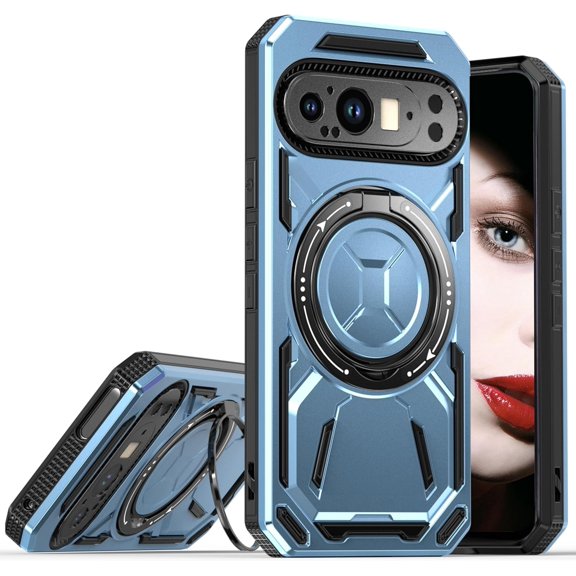 for Google Pixel 9 Pro/Pixel 9 2024 Case with 360° Ring Kickstand, Dual Layer Military Grade Heavy Duty Shockproof Protection Rugged Phone Case Cover for Google Pixel 9 Pro. SHJ-Blue
