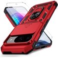 thumbnail image 1 of for Google Pixel 9 Pro XL Case with Camera Lens Cover, HD Screen Protector, 10 FT Military Grade Drop Protection, Magnetic Ring Holder Kickstand Protective Phone Case, Red, 1 of 13