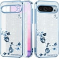 thumbnail image 1 of for Google Pixel 9 Pro XL Case Clear Glitter Shiny Aesthetic Google Pixel 9 Pro XL Phone Case Silicone Soft Floral Transparent Shockproof Cover Purple Slim for Women (Silver-Blue), 1 of 14