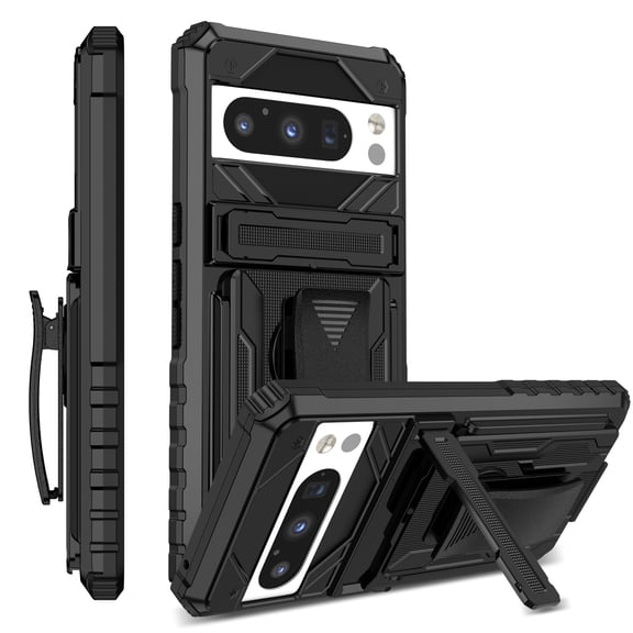 for Google Pixel 9 Pro XL Case - Heavy Duty Phone Holster with Belt Clip | with Kickstand | Shockproof, Dual Layer Protective | Drop Protection Hybrid Case for Google Pixel 9 Pro XL | Black