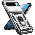thumbnail image 1 of for Google Pixel 9 Pro XL Case with Slide Camera Cover HD Screen Protector [Military Grade 16ft. Drop Tested] Magnetic Ring Holder Kickstand Protective Phone Case for Google Pixel 9 Pro XL, Silver, 1 of 17