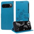 thumbnail image 1 of For Google Pixel 9 Pro XL Case Wallet, Stylish Flower Butterfly Embossed PU Leather Flip Cover Stand Shockproof Cards Slots Hand Wrist Phone Case for Google Pixel 9 Pro XL, Blue, 1 of 11