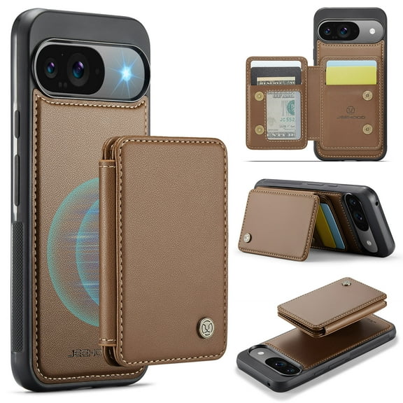 Google Pixel 9 Pro XL Detachable Wallet Case with Card Holder, PU Leather Kickstand Card Slots Case,Double Magnetic Clasp and Durable Shockproof Cover for Samsung S20,Brown
