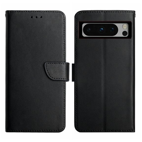 for Google Pixel 9 Pro XL Genuine Leather Case, Card Slots and Cash Pocket Classic Protective Shockproof Lightweight Ultra Slim Flip Kickstand Case Cover for Google Pixel 9 Pro XL, Black