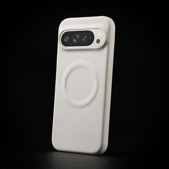 for Google Pixel 9 Pro XL PU Leather Back Case, Classic Shockproof Protective Ultra Slim Magsafe Skin Friendly Strong Magnetic Thin Fit Phone Case Cover for Google Pixel 9 Pro XL, White