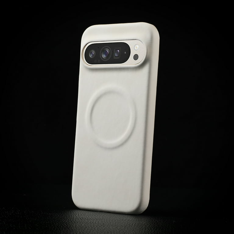 Google Pixel 9 Pro XLホワイト 本体、マグセーフ化ケース付き for Google Pixel 9 Pro XL PU Leather Back Case, Classic Shockproof