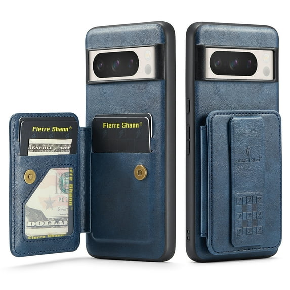 for Google Pixel 9 Pro XL PU Leather Back Case, Vintage Slim Card Slot with Magnetic Closure Wristband Holder Kickstand RFID Blocking Wallet Phone Case Cover for Google Pixel 9 Pro XL, Blue