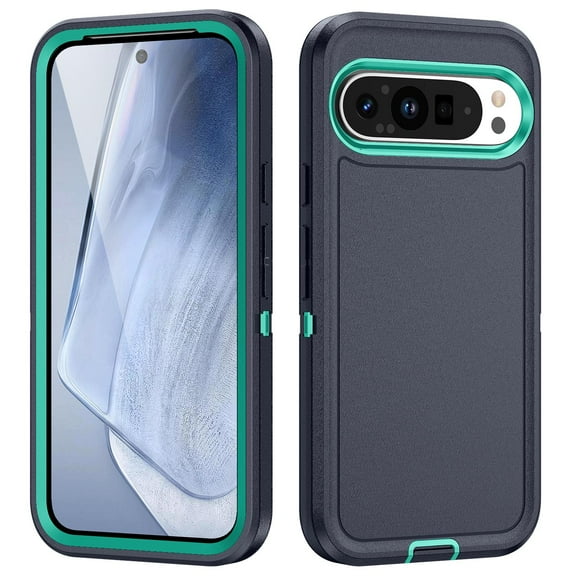 for Google Pixel 9 Pro XL Phone Case, Hybrid Hard PC Back + Silicone EVA Shockproof Protective Dustproof Non-Slip Heavy Duty Rugged Phone Case Cover for Google Pixel 9 Pro XL, Blue+Mint