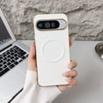 thumbnail image 1 of for Google Pixel 9 Pro XL Plating Case, [Compatible with MagSafe] PU Leather + Hard PC Shell Slim Durable Protective Phone Cover for Google Pixel 9 Pro XL, Support Magnetic Car Mount, White, 1 of 8