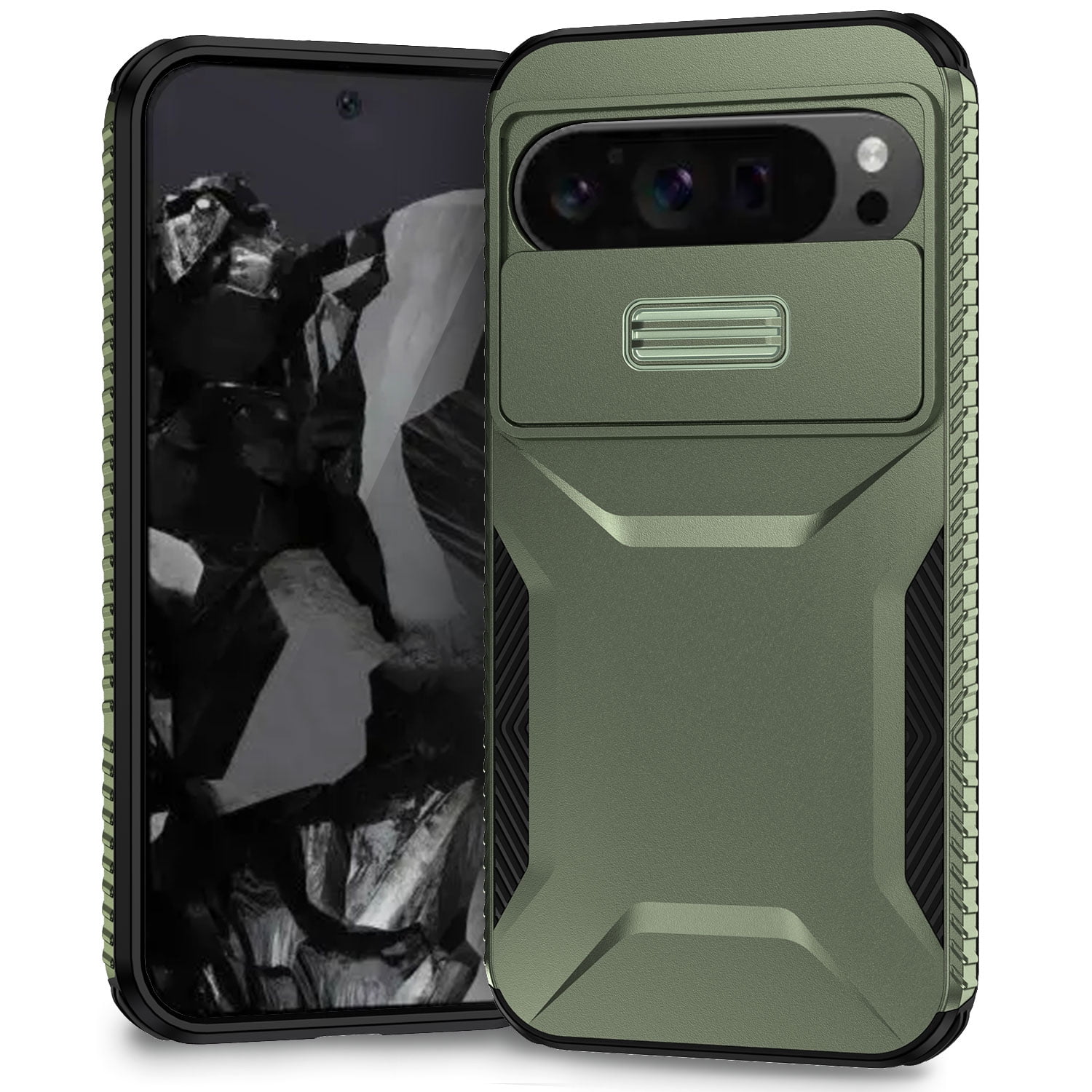 for Google Pixel 9 Pro XL Rugged Case with Camera Lens Sliding Cover ...