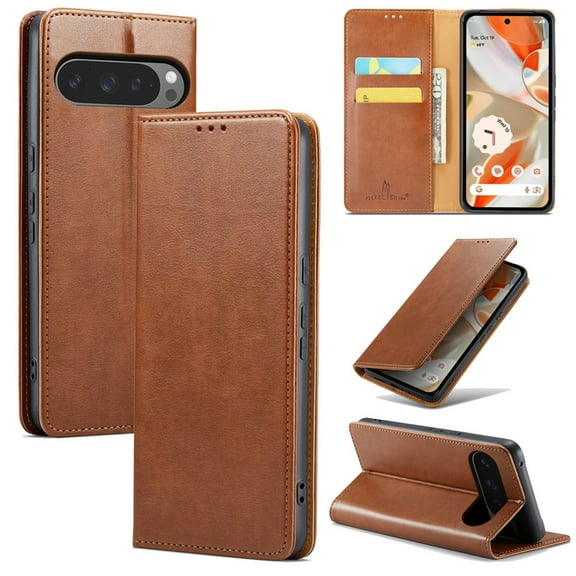 for Google Pixel 9 Pro XL Wallet Case, Classic Design Premium Leather Wallet Magnetic Closure Flip Case Kickstand Card Holder Slot Shockproof Protective Cover For Google Pixel 9 Pro XL,Brown