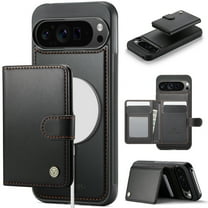 for Google Pixel 9 Pro XL Wallet Case with Detachable Magnetic Card Holder, PU Leather   TPU, RFID Blocking Kickstand 2-in-1 Shockproof Drop Protective Phone Case with Magnetic Buckle, Black