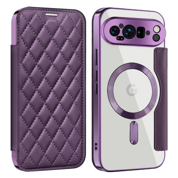 for Google Pixel 9 Pro XL Wallet Case Magnetic with Mag Safe, PU Leather RFID Blocking Card Holders Shockproof Flip Phone Cover Slim Clear Purse Case for Google Pixel 9 Pro XL, Purple