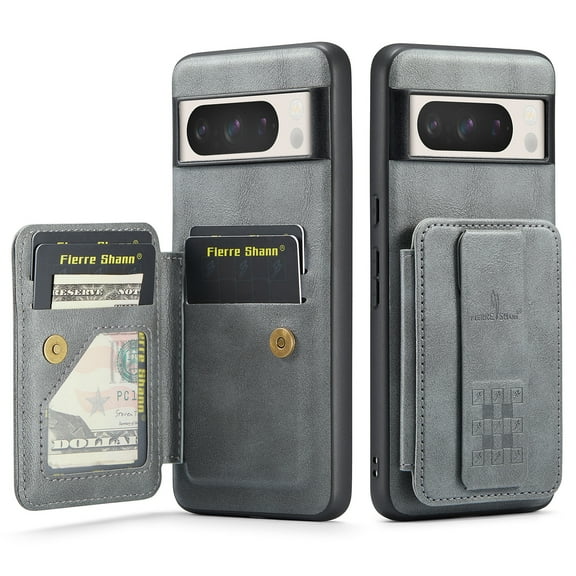 for Google Pixel 9 Pro XL Wallet Case with RFID Blocking Credit Card Holder,PU Leather Folio Flip Kickstand Handle Wrist Strap Shockproof Cover Women Men for Google Pixel 9 Pro XL Phone Case,Gray