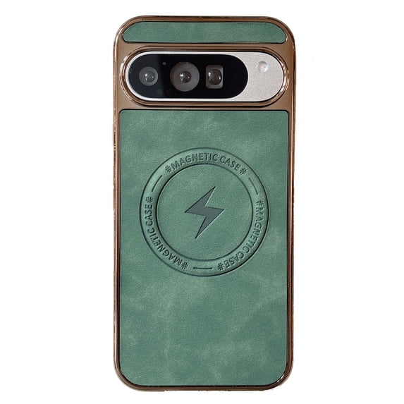 for Google Pixel 9A Case Compatible with MagSafe,Vintage Classic Leather Luxury Business Vintage PU Cover,Plating Edge Anti-Scratch Shockproof Case for Google Pixel 9A,Green