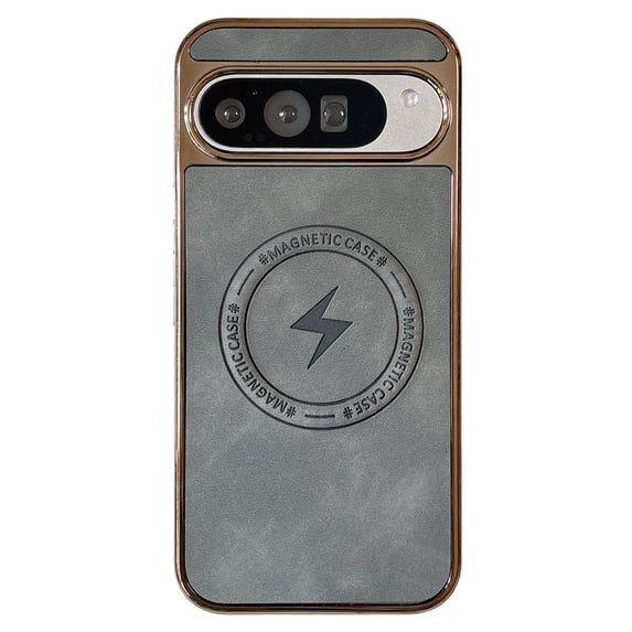 for Google Pixel 9A Case Compatible with MagSafe,Vintage Classic Leather Luxury Business Vintage PU Cover,Plating Edge Anti-Scratch Shockproof Case for Google Pixel 9A,Gray