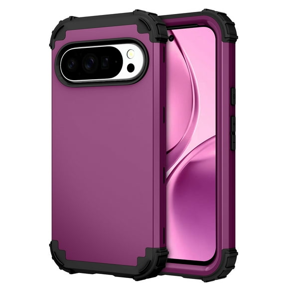 for Google Pixel 9A Case, Heavy Duty Military Grade Drop Protection Hybrid Cover, Rugged Shockproof Dustproof Triple-Layers Tough Phone Case for Google Pixel 9A, Purple
