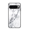 thumbnail image 1 of for Google Pixel 9A Case, Hybrid Tempered Glass Protective Marble Pattern Glossy Design Slim Rugged Shockproof Women Girls Men Protective Anti-Scratch Wireless Charging Cover,White, 1 of 9