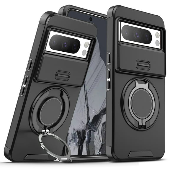 for Google Pixel 9A Case Magnetic Built in Stand & Ring Holder[Compatible with MagSafe], Military Grade Shockproof Rugged Protective Wireless Charging Case for Google Pixel 9A,Black