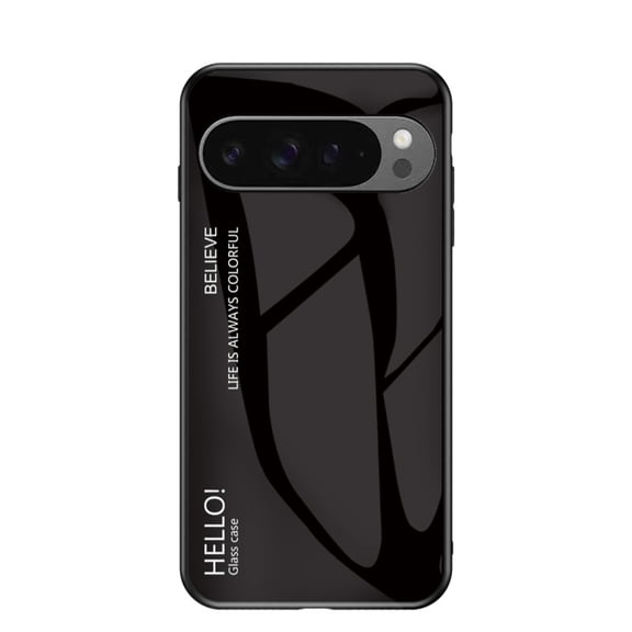 for Google Pixel 9A Case [Military Grade Shockproof] Stylish Tempered Glass Back Luxury Slim Protective Two Layers Hard PC+Soft Silicone Rugged Women Men Anti-Scratch Cover,Black