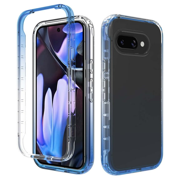 For Google Pixel 9A Gradient Transparent Case,2-in-1 Design,Shockproof Anti-fall Rugged Crystal Transparent Ultra Slim Bumper Protective Thin Fit Phone Case for Google Pixel 9A,Blue