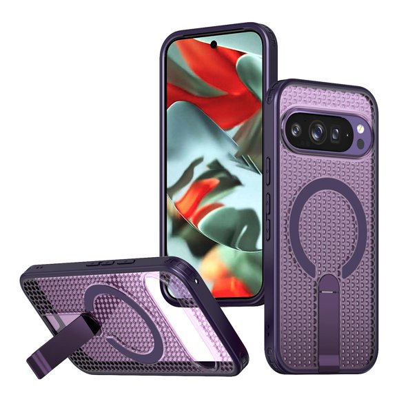 for Google Pixel 9A Magnetic Case, Wireless Charging Support, with Stand, Mil-Grade Drop Protection, Adjustable Bracket for Google Pixel 9A Case, Heat Dissipation Cover, Purple