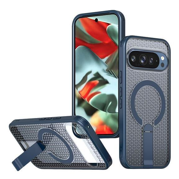 for Google Pixel 9A Magnetic Case, Wireless Charging Support, with Stand, Mil-Grade Drop Protection, Adjustable Bracket for Google Pixel 9A Case, Heat Dissipation Cover, Blue