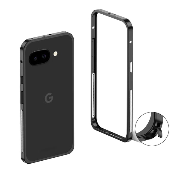 For Google Pixel 9A Metal Bumper Phone Case,Slim Fit No Back No Frame Backless Metal Bumper 4 Corners Shockproof Rugged Heat Dissipation Anti-fall Ultra Slim Frame Phone Case,Black