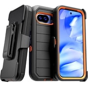 Defender Case for Google Pixel 9a with Belt Clip, Kickstand, Dual-Layer, Black/Orange