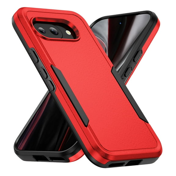 for Google Pixel 9a Case, Dual Layers Shell Hard PC + Soft TPU Back Shell Heavy Duty Military Drop Protection Rugged Shockproof Hybrid Case for Google Pixel 9a, Red+Black