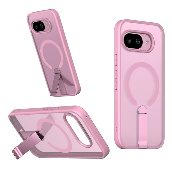 for Google Pixel 9a Case with Stand, Compatible with MagSafe, Magnetic Kickstand Case for Google Pixel 9a, Military-Grade Protection Shockproof Clear Acrylic + Soft TPU Material, Pink