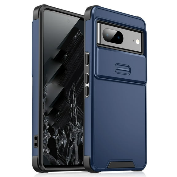 for Google Pixel 9a Heavy Duty Case with Camera Sliding Cover, Support Wireless Charging Hybrid TPU & PC Smoothly Anti-Fingerprint Slim Case Compatible with Google Pixel 9a, Blue