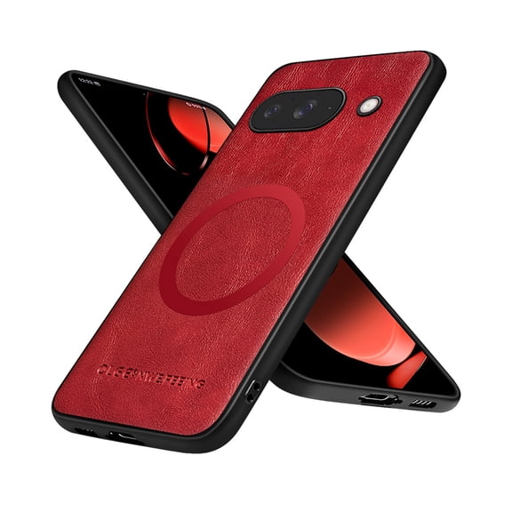for Google Pixel 9a Premium PU Leather + TPU Back Case, Compatible with Magsafe Anti-Scratch Lightweight Ultra Slim Shockproof Protective Anti-Fall Business Phone Case for Google Pixel 9a, Winered