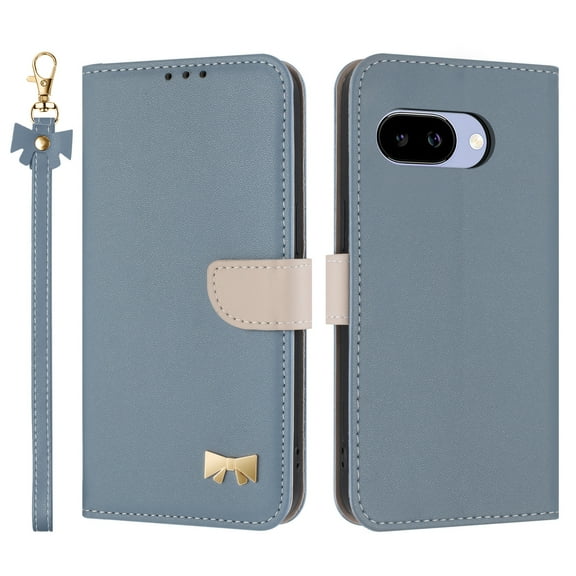 for Google Pixel 9a Wallet Case, Magnetic Closure & Adjustable Kickstand & Card Slots & Shoulder Strap & Wrist Strap Full Body Protection Rugged Phone Case for Google Pixel 9a, Blue