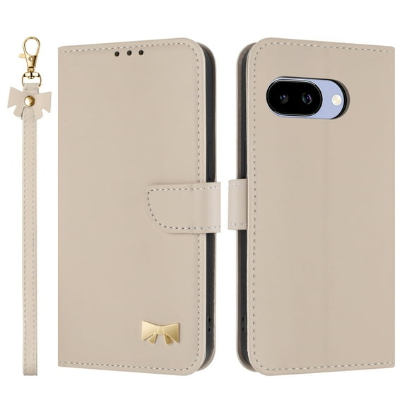 for Google Pixel 9a Wallet Case, Magnetic Closure & Adjustable Kickstand & Card Slots & Shoulder Strap & Wrist Strap Full Body Protection Rugged Phone Case for Google Pixel 9a, Apricot